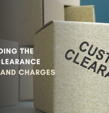 Illustration of customs officers inspecting international cargo containers at an Indian port